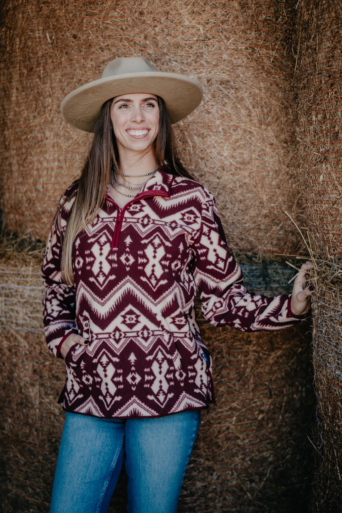 'Bailey' Women's Wrangler Burgandy Sherpa Pullover