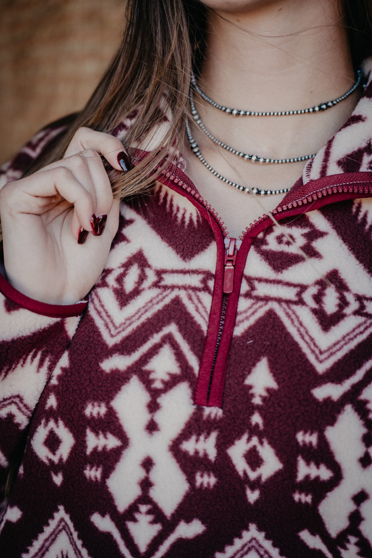 'Bailey' Women's Wrangler Burgandy Sherpa Pullover