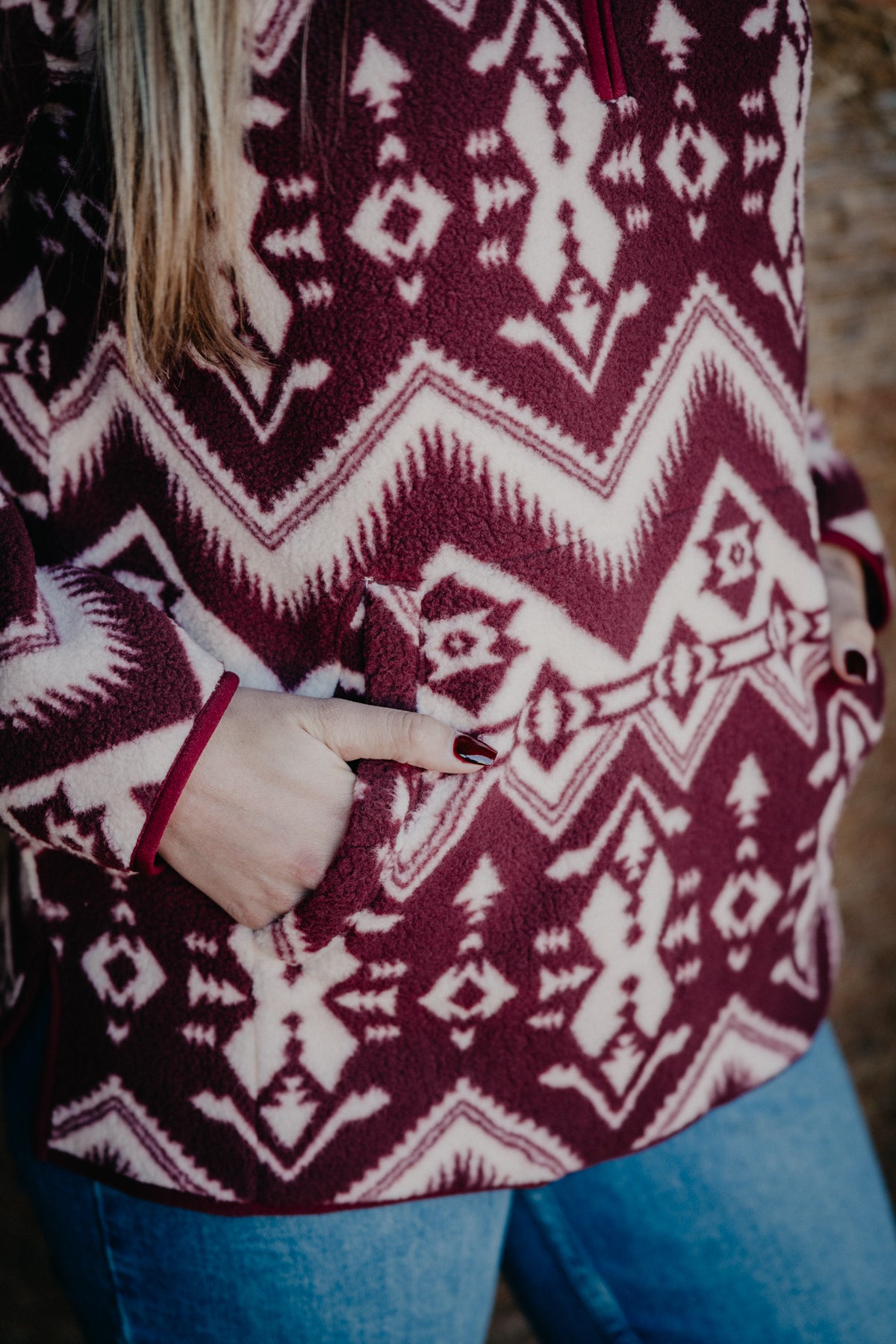 'Bailey' Women's Wrangler Burgandy Sherpa Pullover