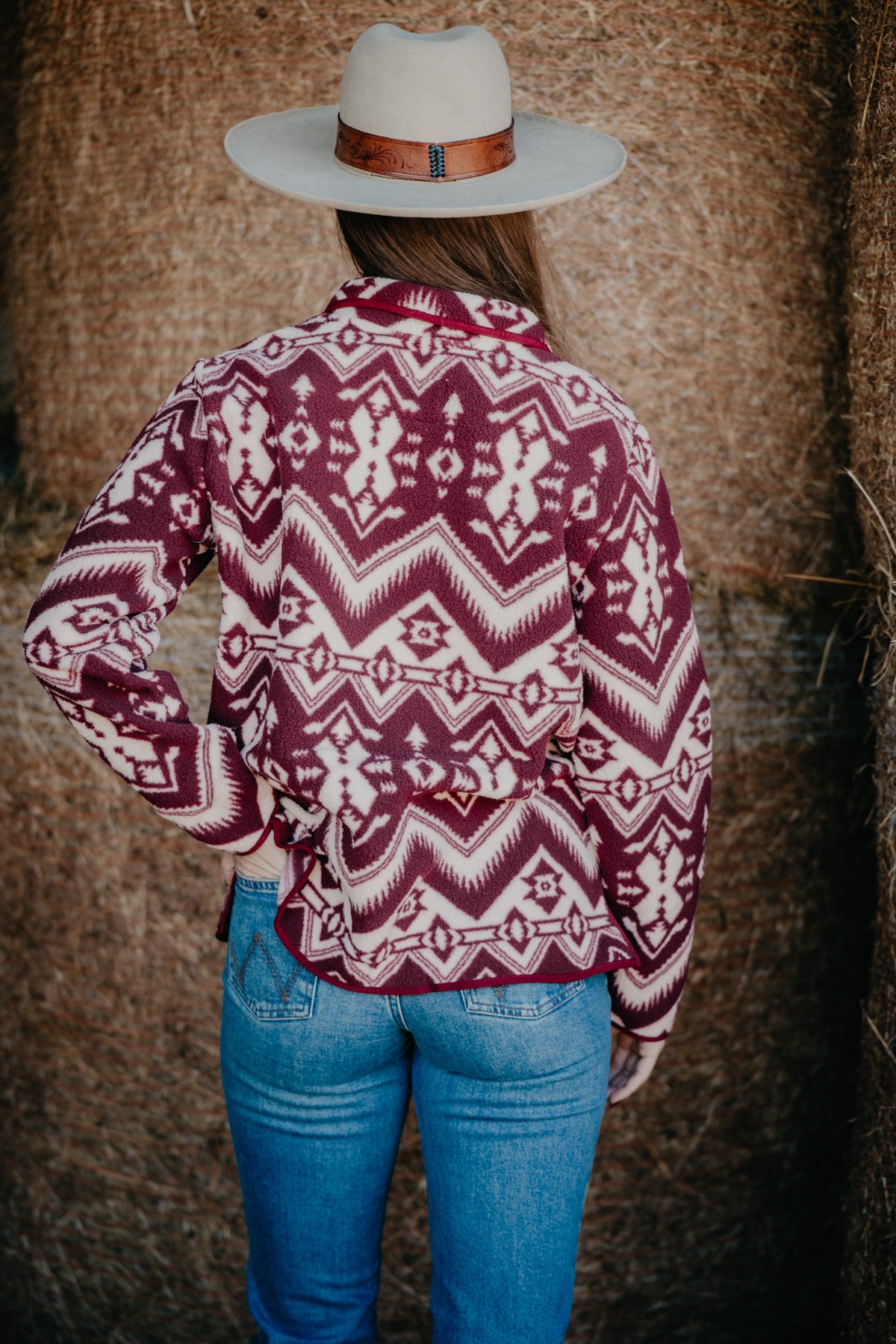 'Bailey' Women's Wrangler Burgandy Sherpa Pullover
