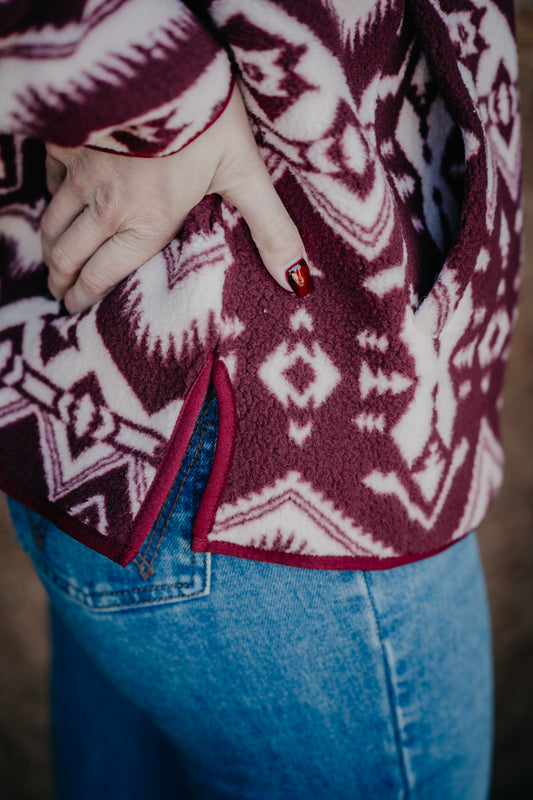 'Bailey' Women's Wrangler Burgandy Sherpa Pullover