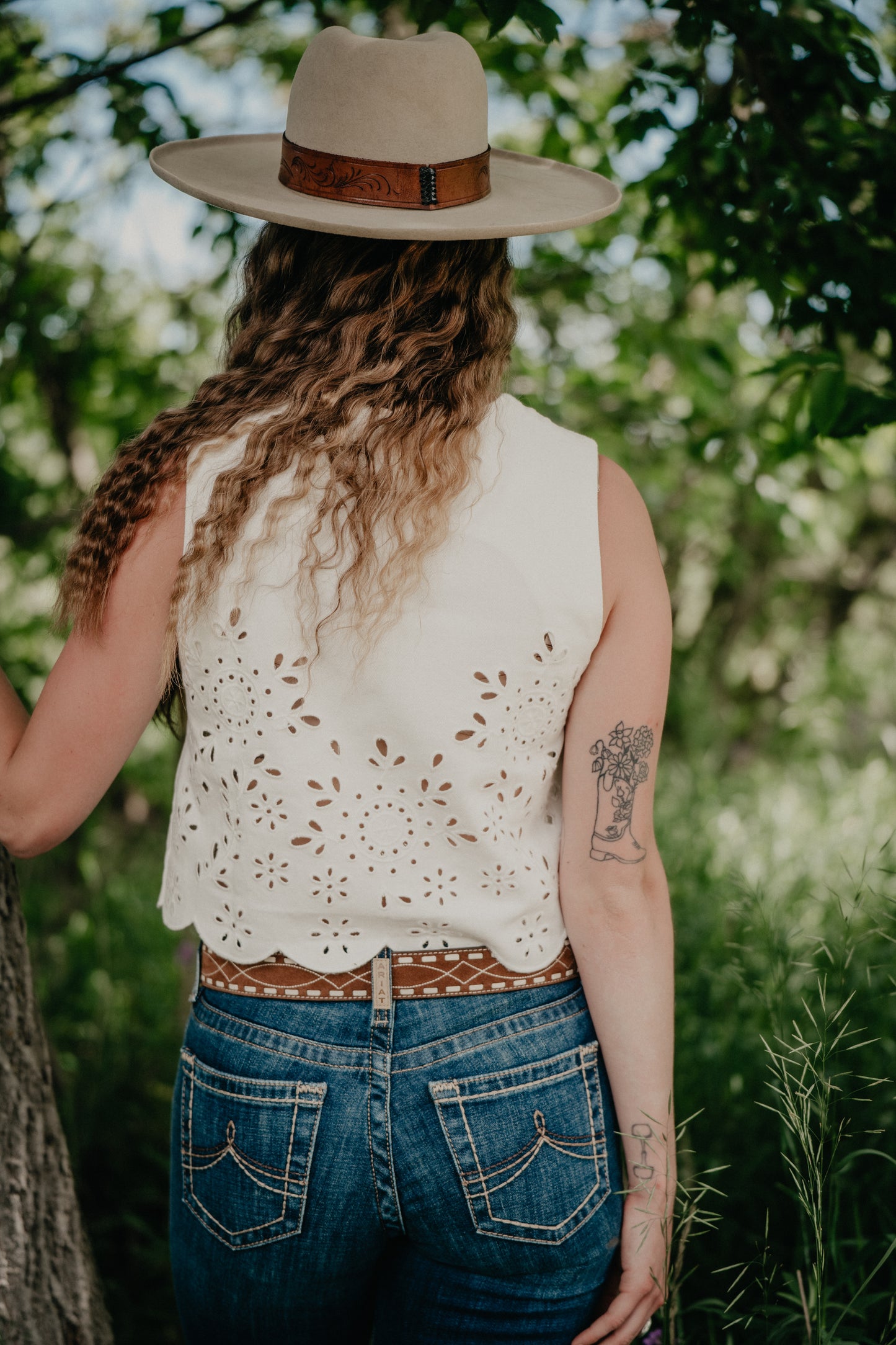 'Willow' Coloured Denim Floral Eyelet Vest (2 colourways; S-L)