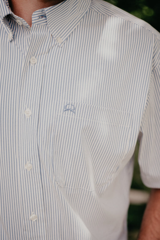'Blake' Men's Short Sleeve Blue Printed ArenaFlex CINCH Button Down (XS-3XL)
