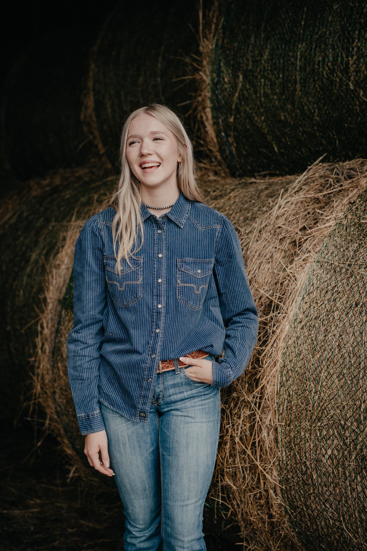 'Frankie' Women's Indigo Stripe Pearl Snap by KIMES Ranch