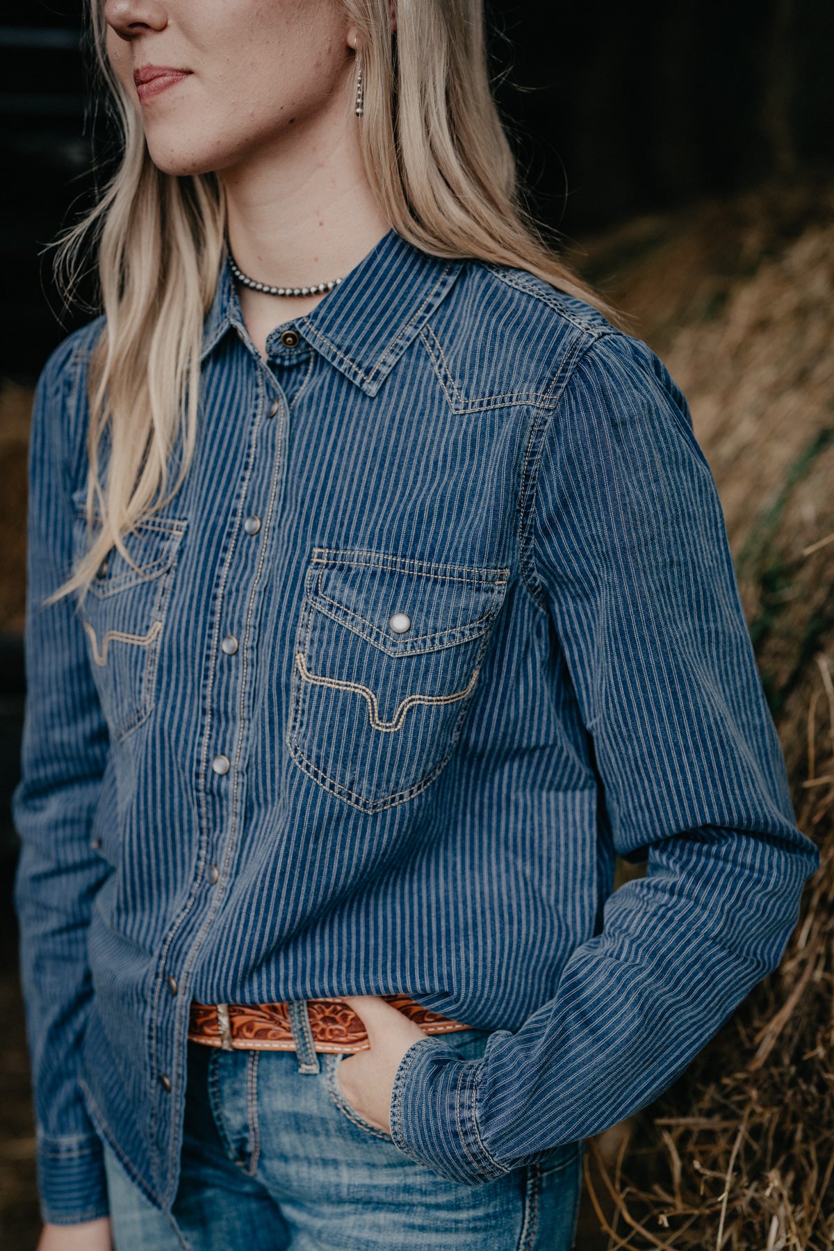 'Frankie' Women's Indigo Stripe Pearl Snap by KIMES Ranch