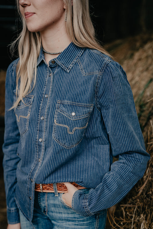 'Frankie' Women's Indigo Stripe Pearl Snap by KIMES Ranch