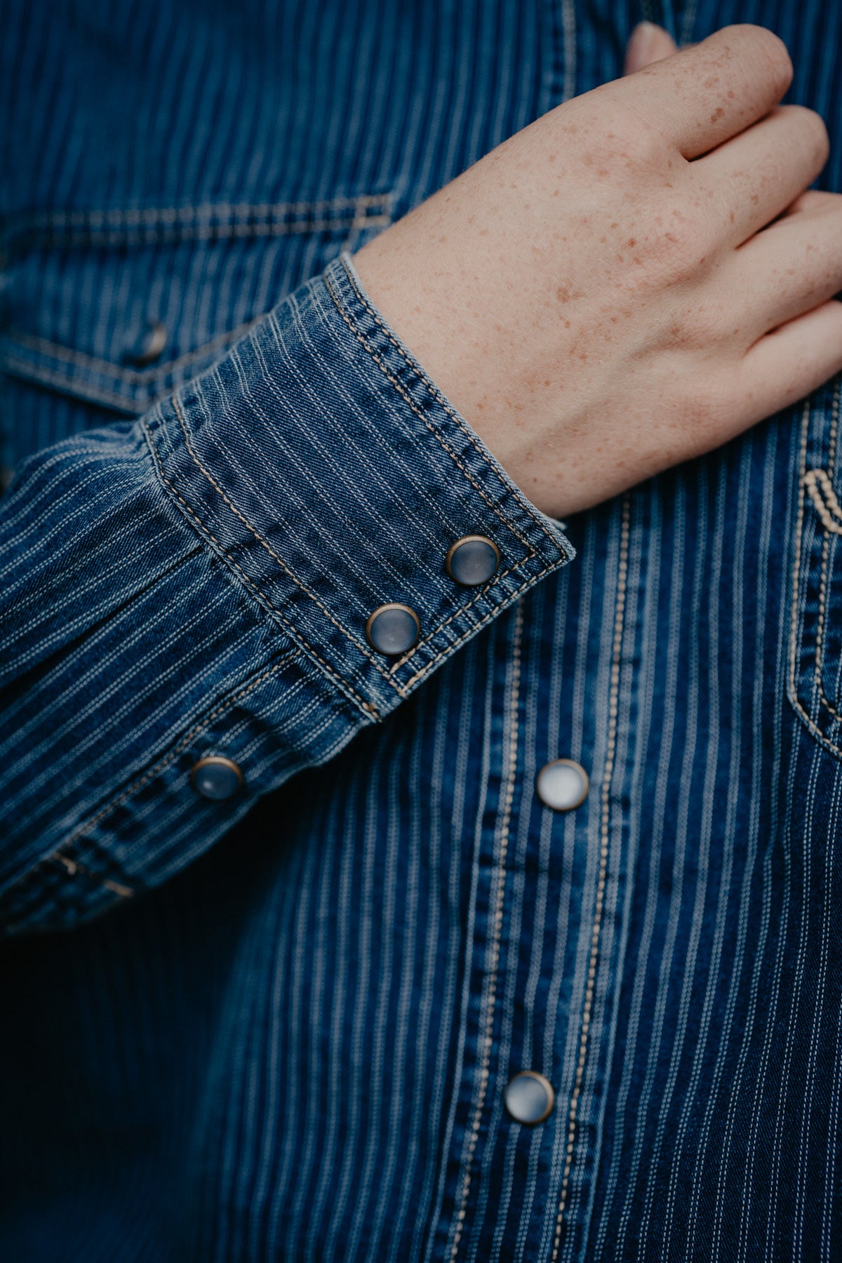 'Frankie' Women's Indigo Stripe Pearl Snap by KIMES Ranch