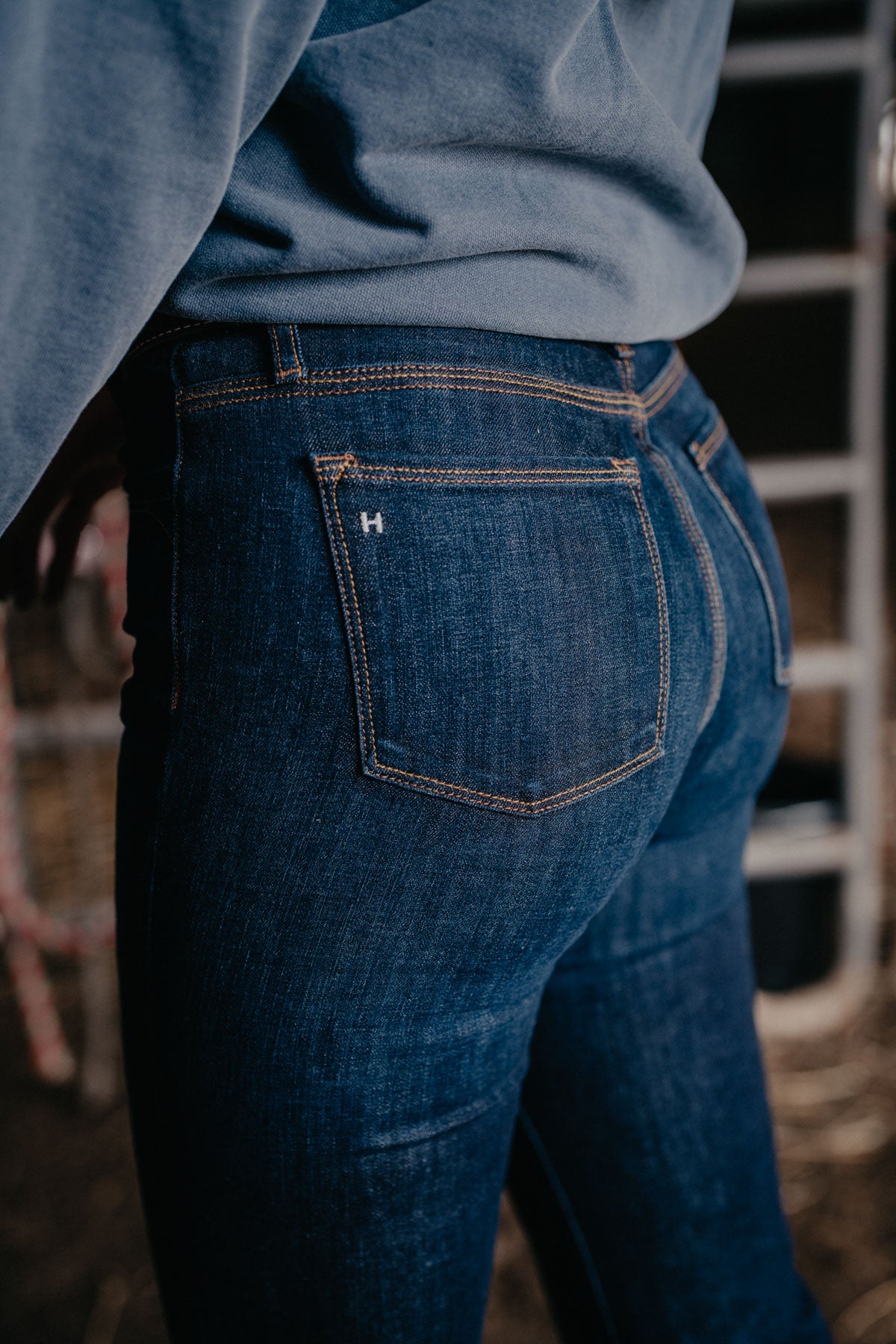 'Bella' Haala Denim Trouser Jean {Deep Ocean with Gold Stitching}