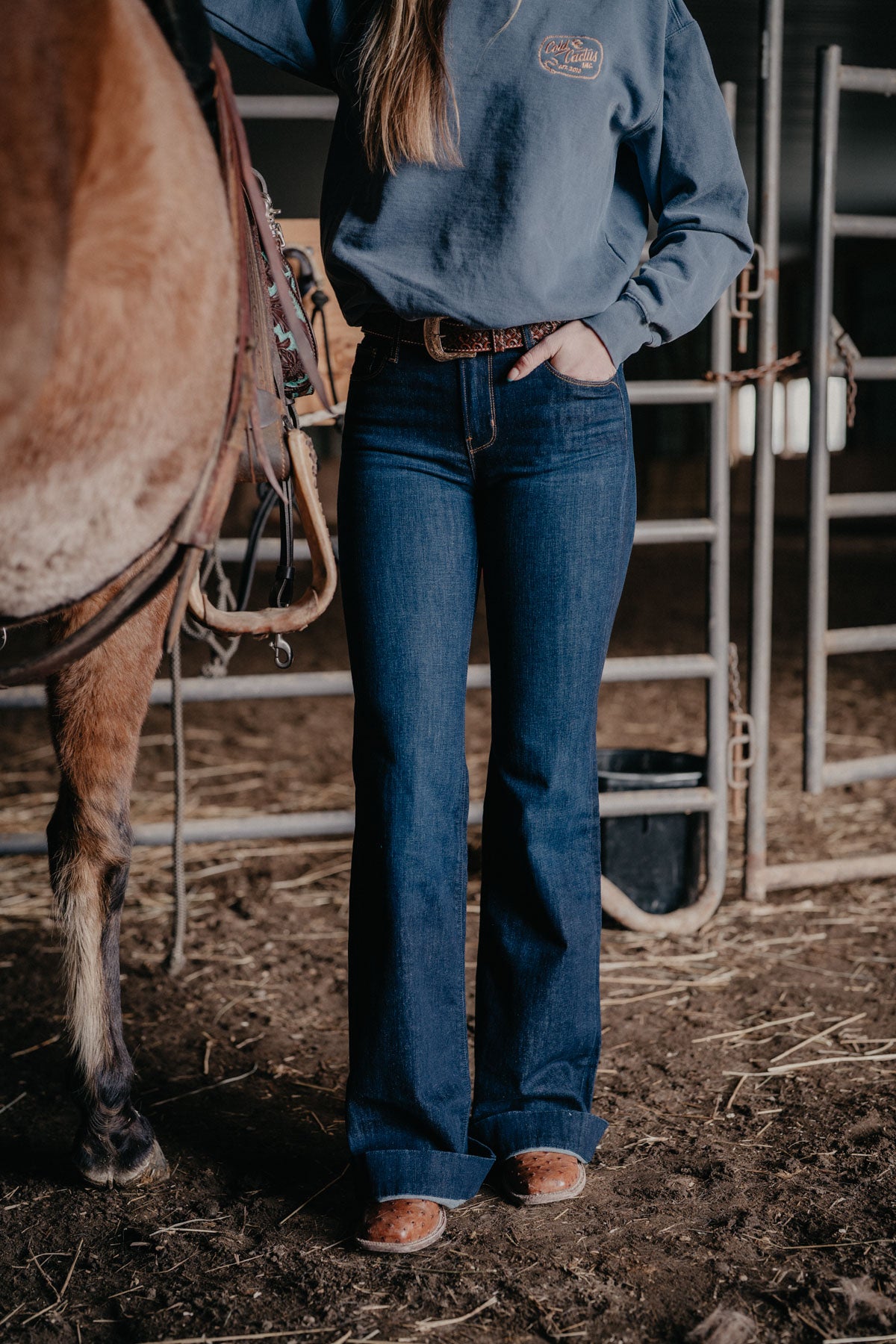 'Bella' Haala Denim Trouser Jean {Deep Ocean with Gold Stitching}