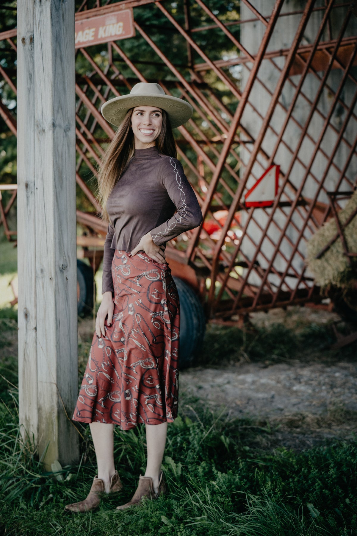 'Mayrn' Rust Horse Tack Midi Skirt by Cruel Denim