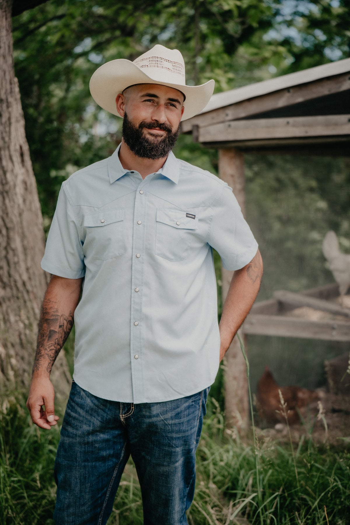 'Stephan' Light Blue Short Sleeve Pearl Snap Camp Shirt by CINCH (S-XXL)