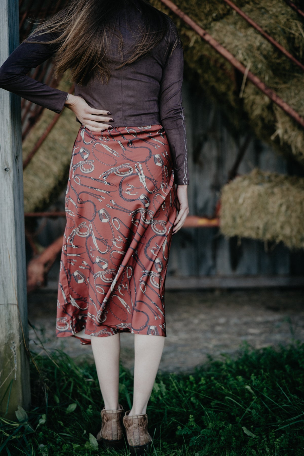'Mayrn' Rust Horse Tack Midi Skirt by Cruel Denim