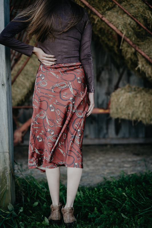 'Mayrn' Rust Horse Tack Midi Skirt by Cruel Denim