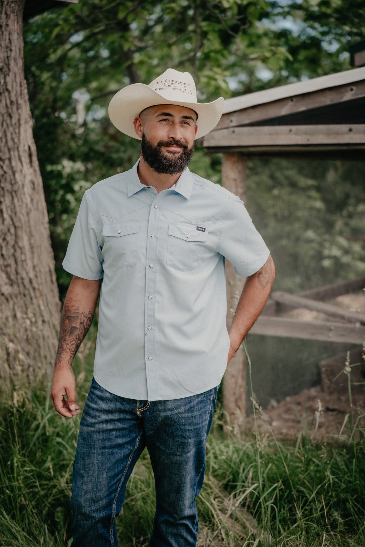 'Stephan' Light Blue Short Sleeve Pearl Snap Camp Shirt by CINCH (S-XXL)