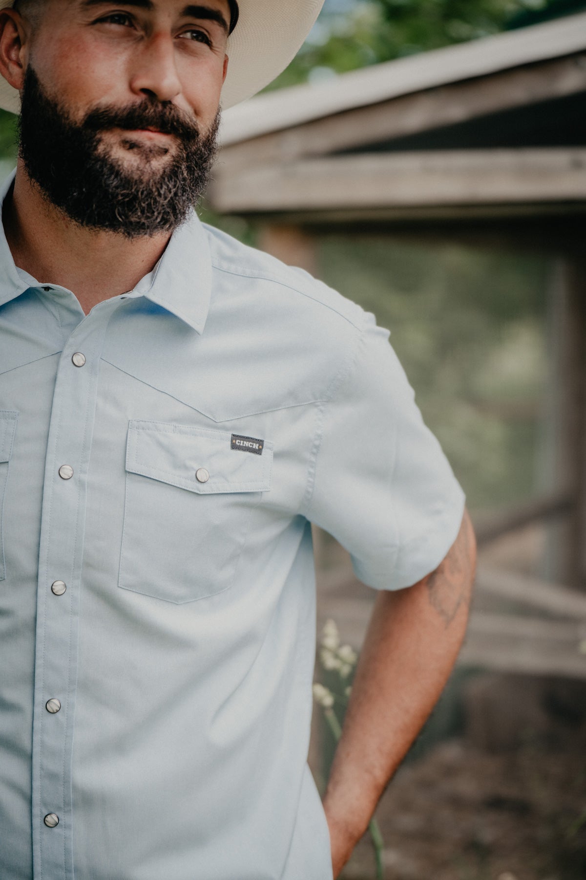 'Stephan' Light Blue Short Sleeve Pearl Snap Camp Shirt by CINCH (S-XXL)