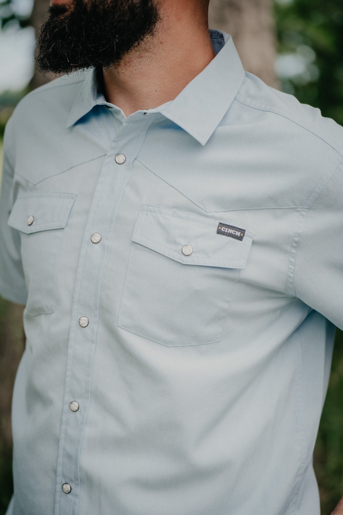 'Stephan' Light Blue Short Sleeve Pearl Snap Camp Shirt by CINCH (S-XXL)