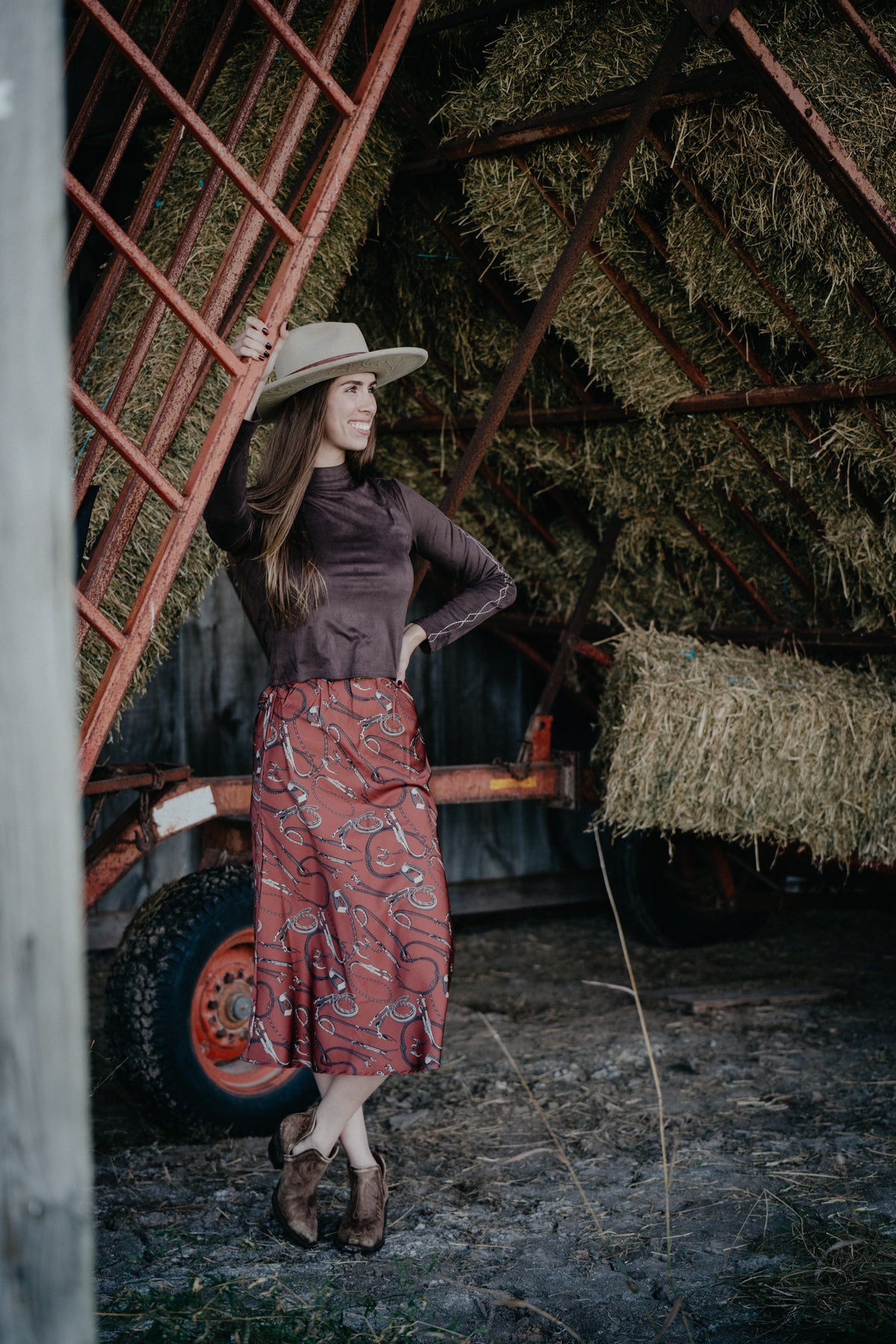'Mayrn' Rust Horse Tack Midi Skirt by Cruel Denim