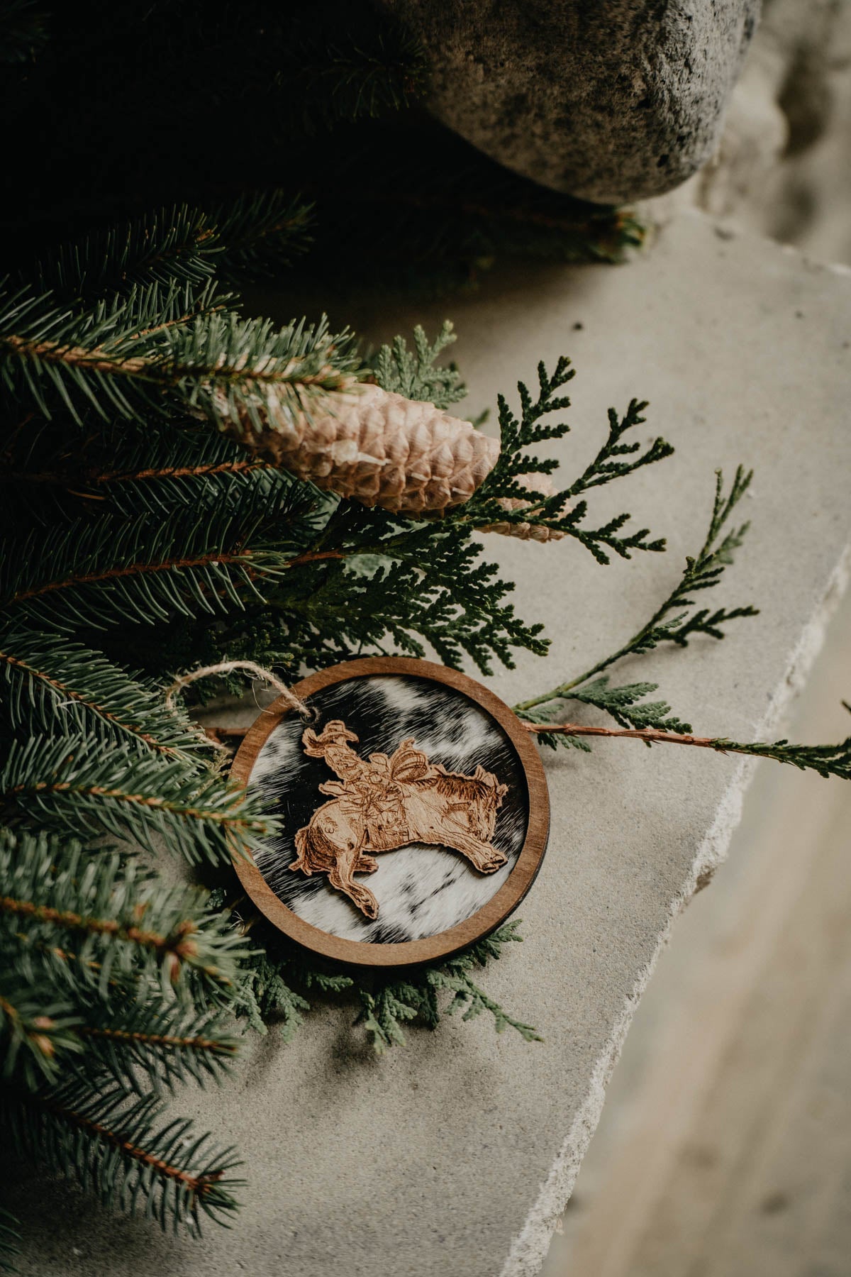 Wood Cold Cactus Lasered Cowhide & Pendleton Ornaments