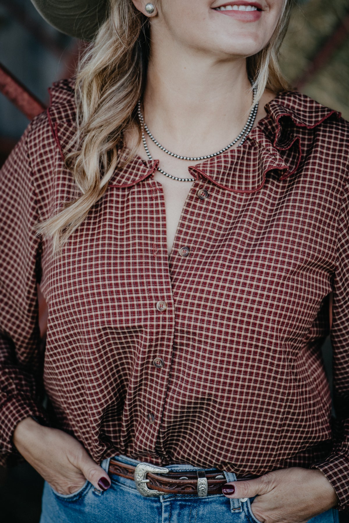 'Darleen' Women's Plaid Ruffle Collar Blouse