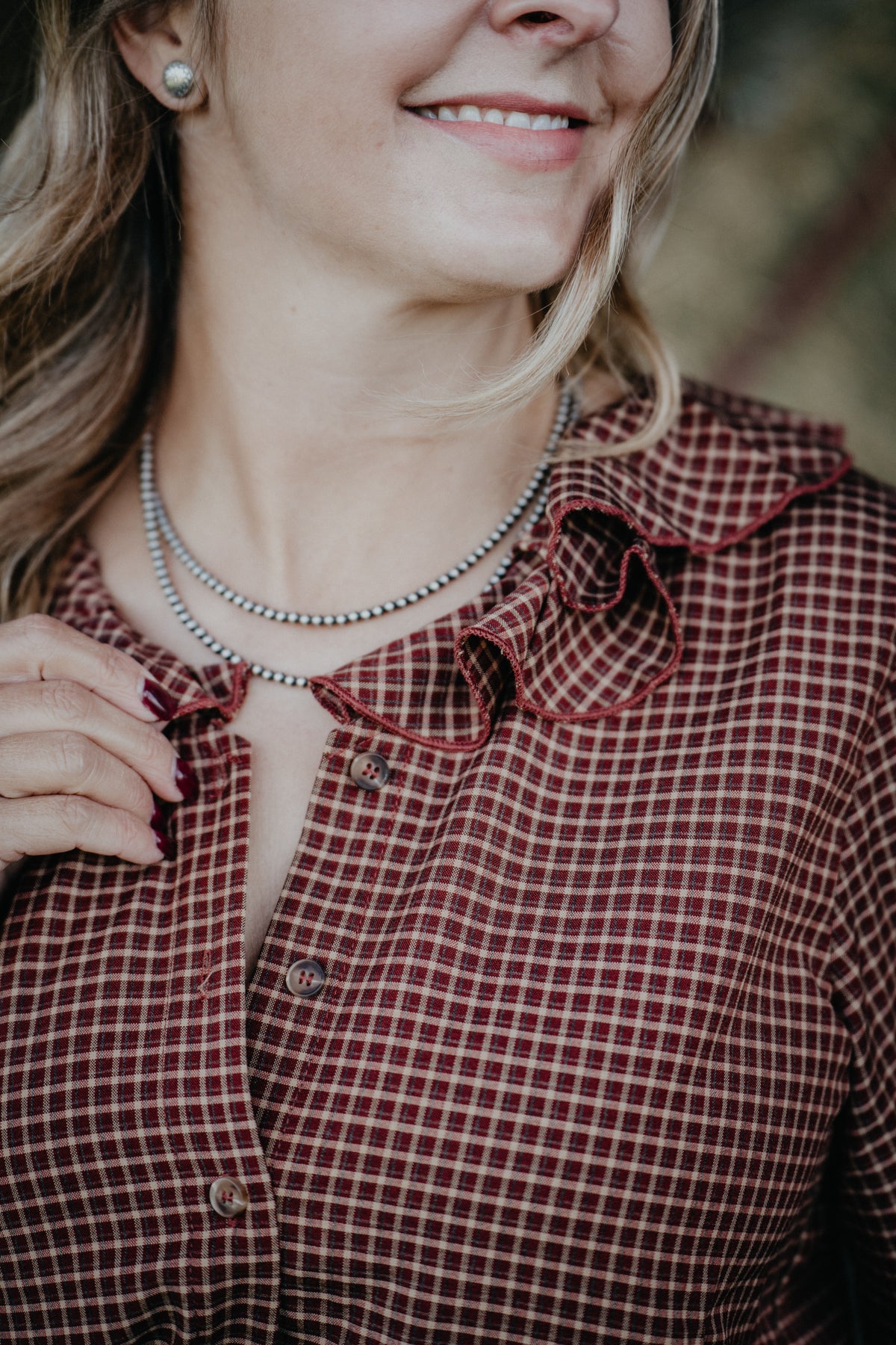 'Darleen' Women's Plaid Ruffle Collar Blouse
