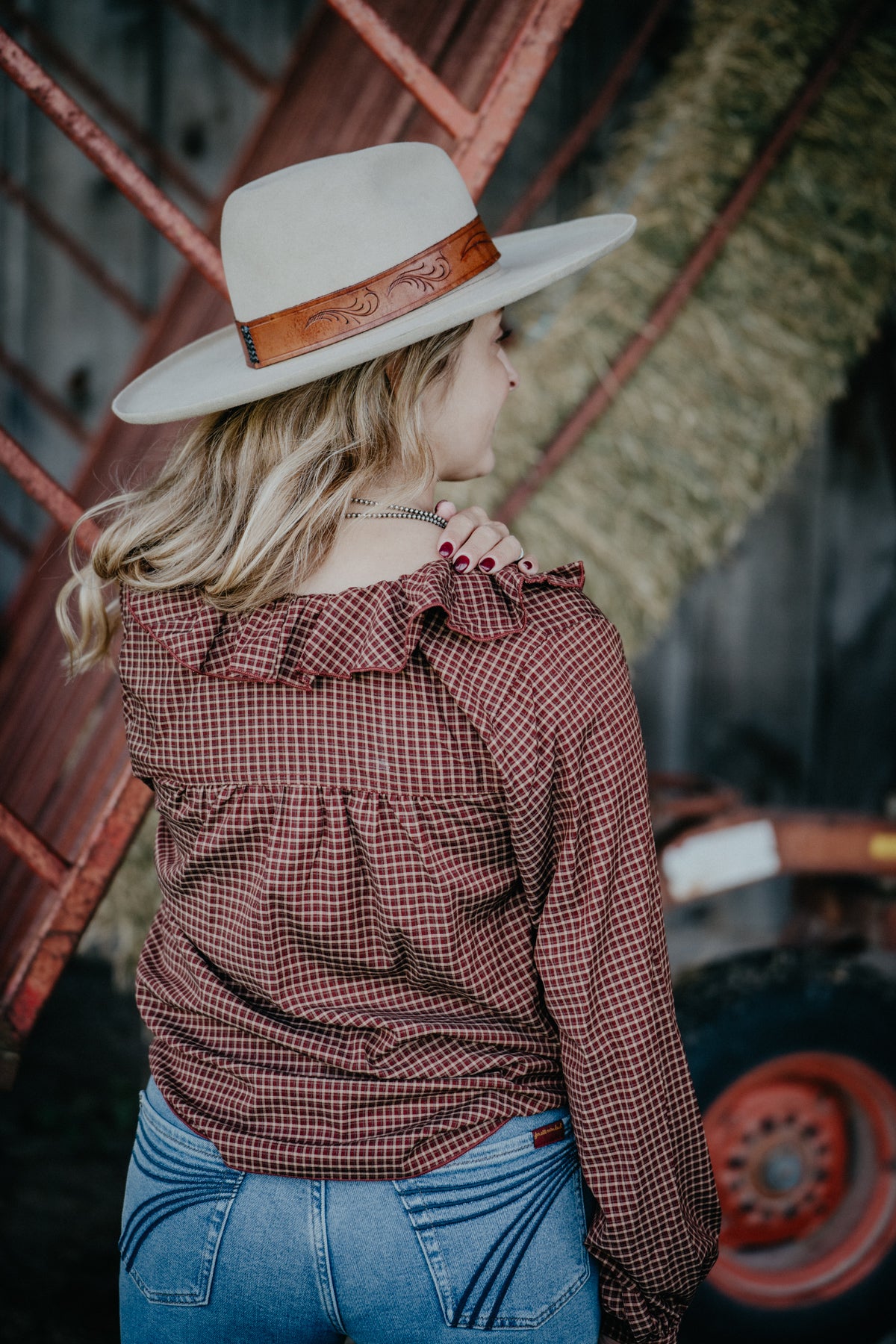 'Darleen' Women's Plaid Ruffle Collar Blouse