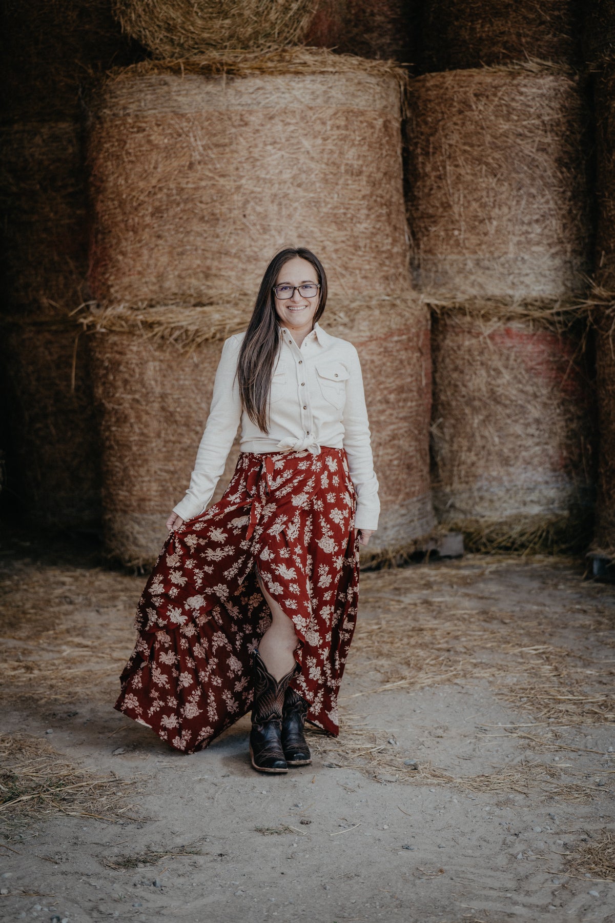 ‘Lily’ Rust Floral Wrap Skirt