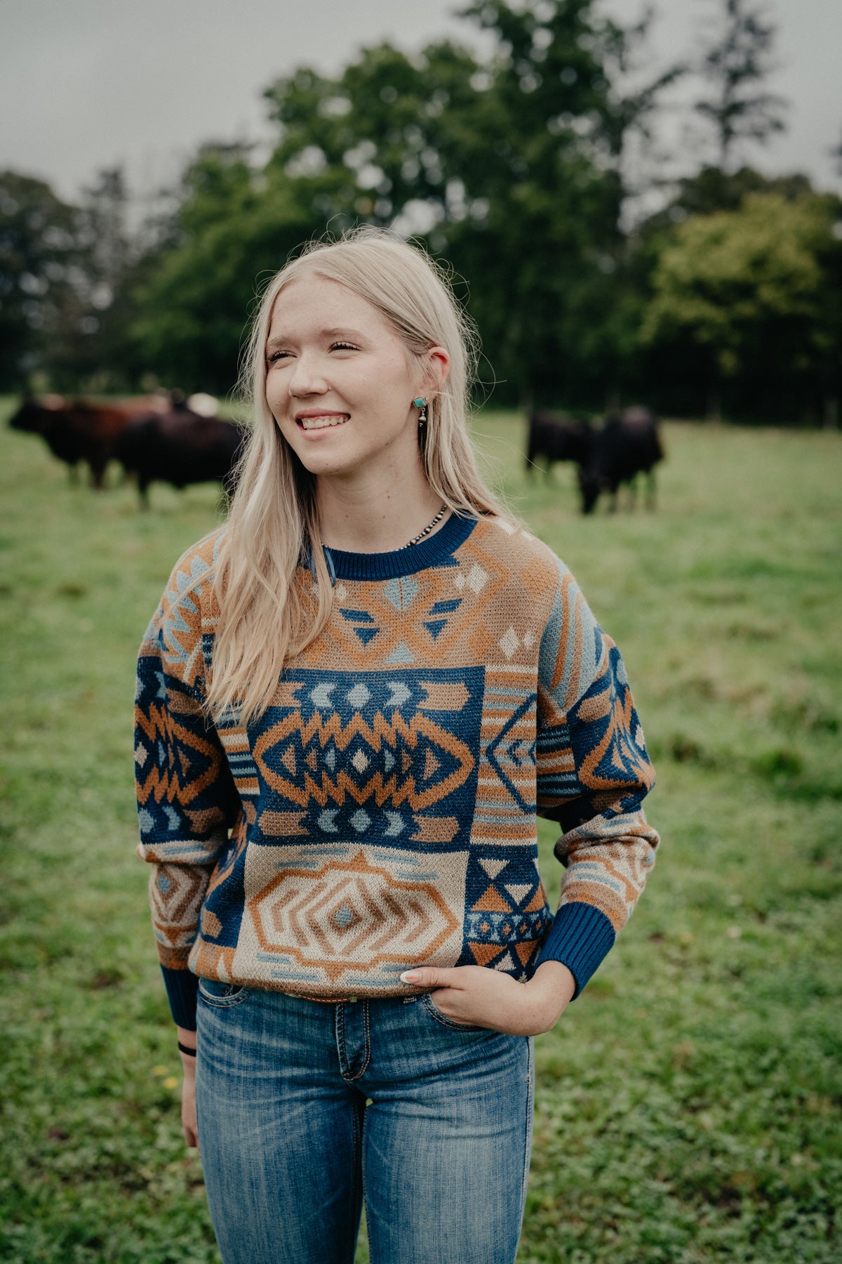 'Seminole' Aztec Patch Oversized Sweater by Panhandle Slim