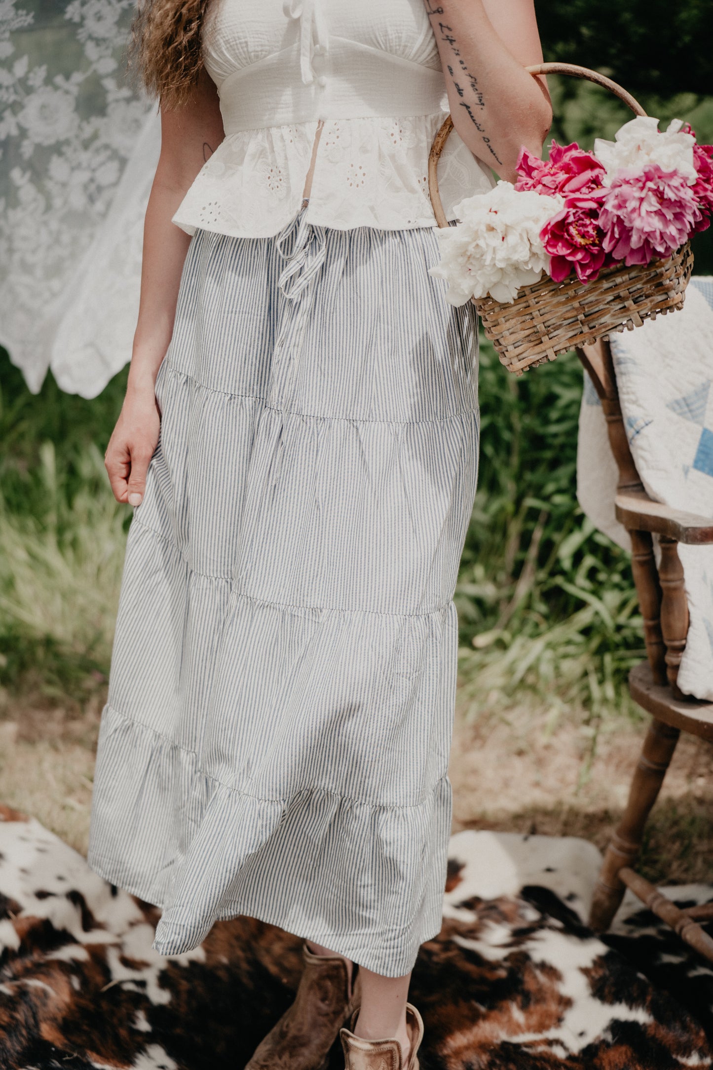 'Delphinium' Tiered Striped Skirt (S - XXL)