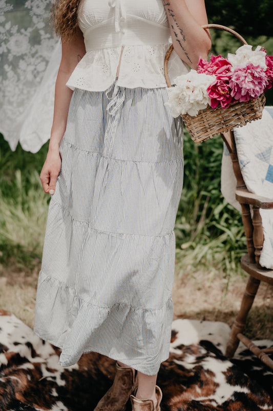 'Delphinium' Tiered Striped Skirt (S - XXL)