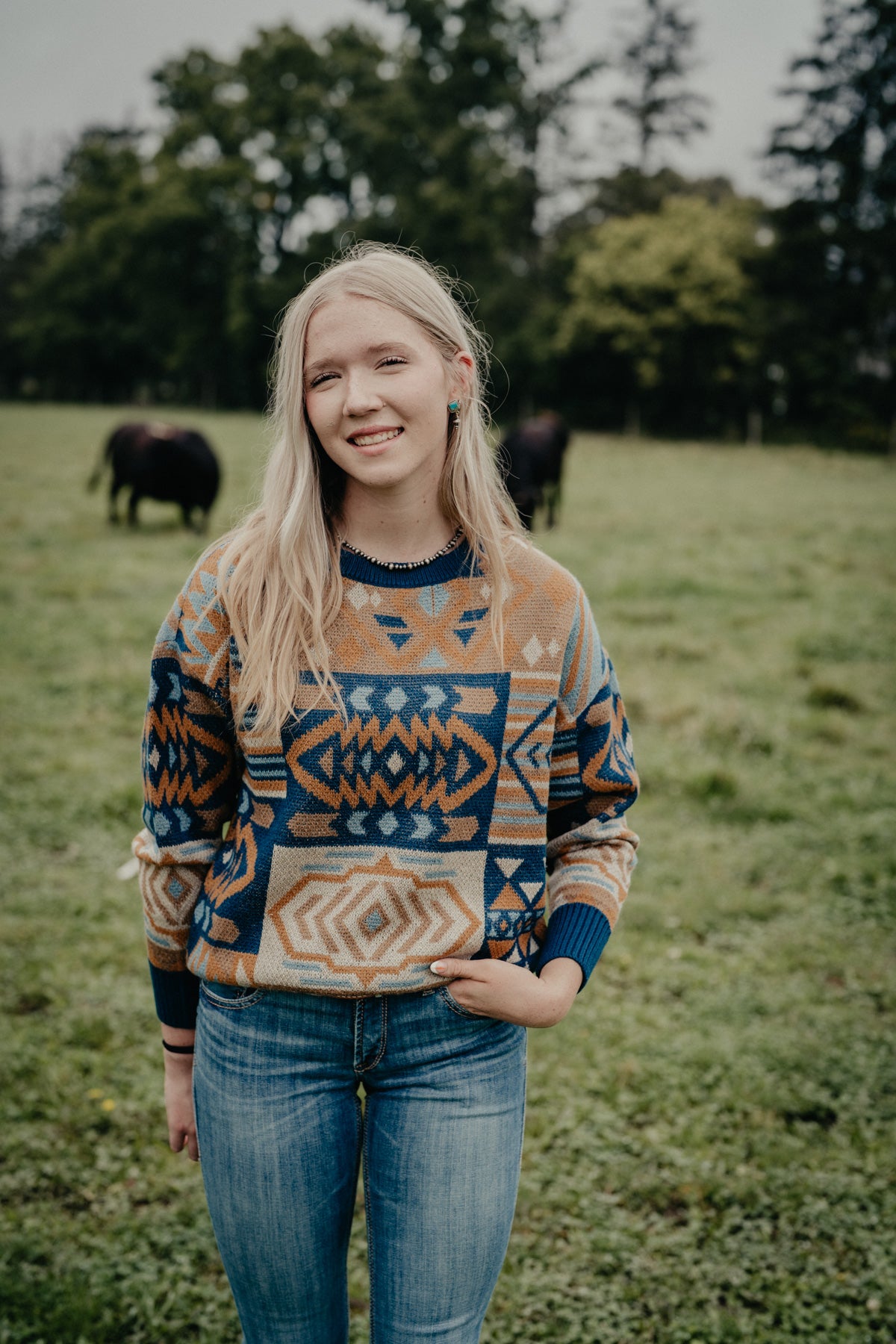 'Seminole' Aztec Patch Oversized Sweater by Panhandle Slim
