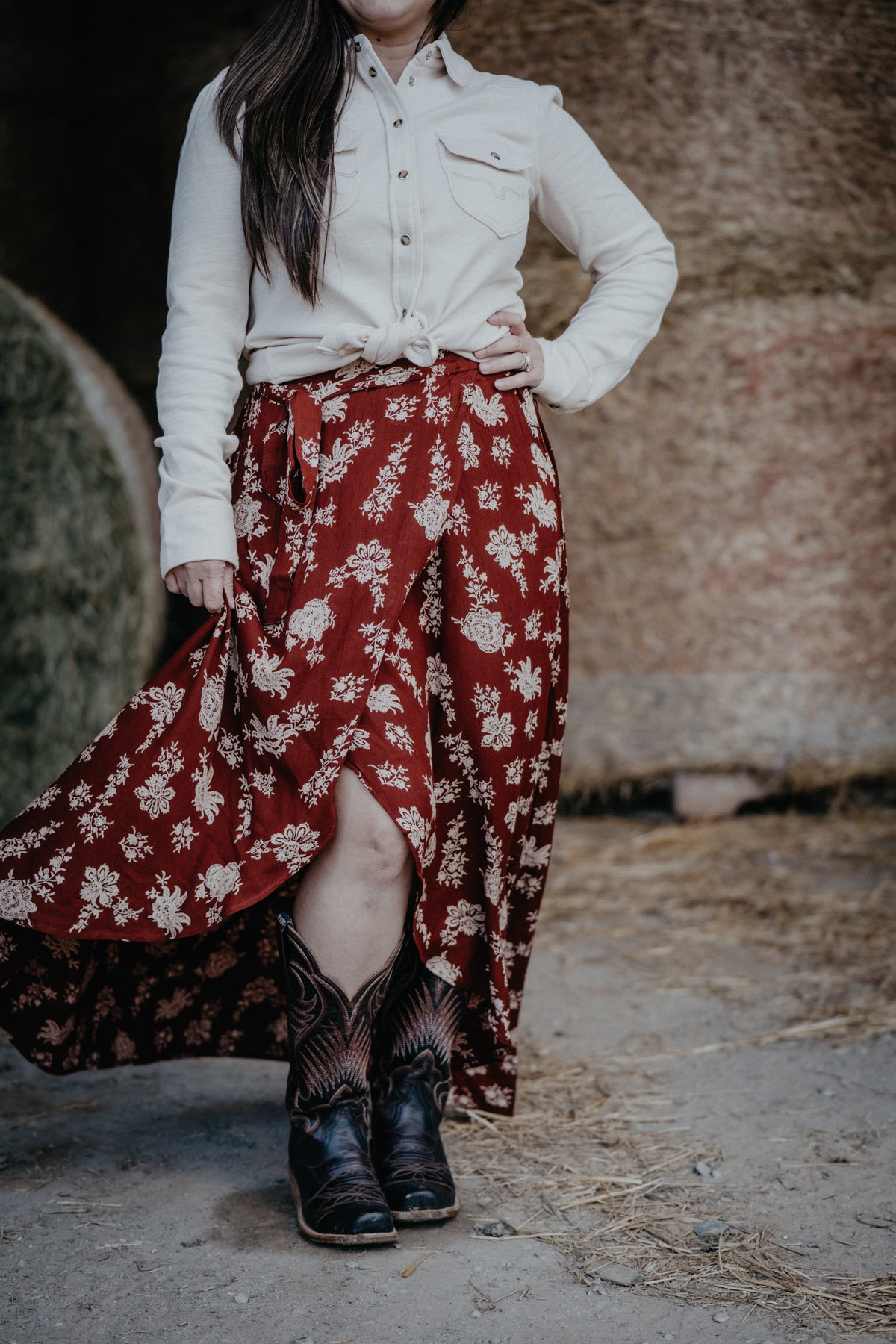 ‘Lily’ Rust Floral Wrap Skirt