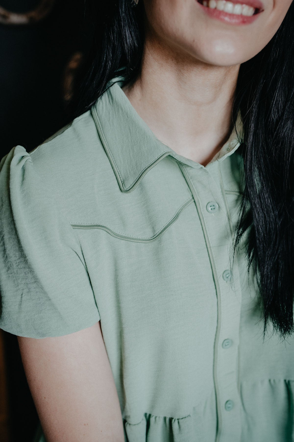 'Pip' Pistachio Puff Sleeve Ruffle Tier Dress (S-XL)