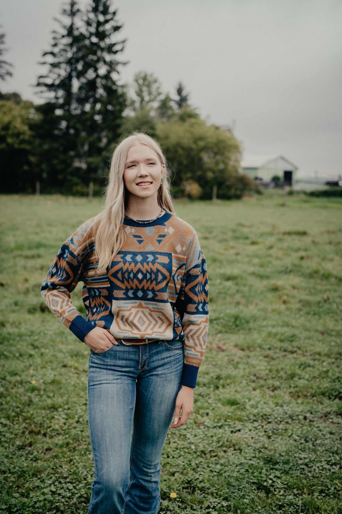 'Seminole' Aztec Patch Oversized Sweater by Panhandle Slim
