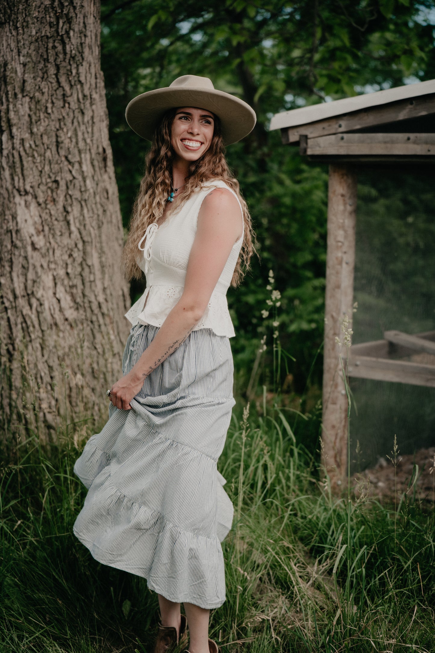 'Delphinium' Tiered Striped Skirt (S - XXL)