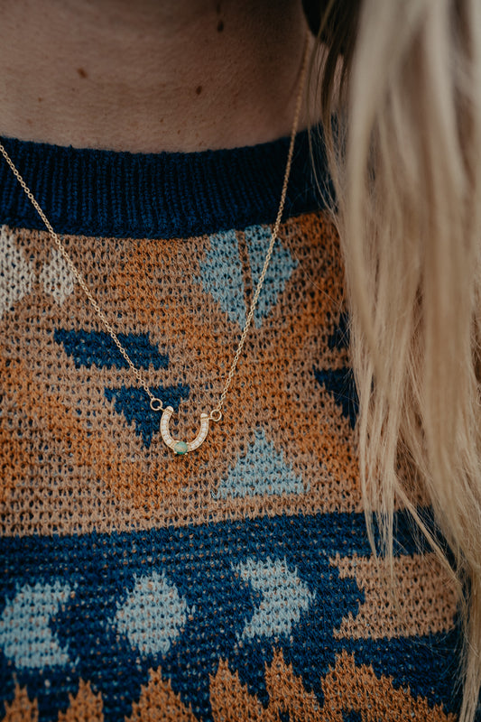 Gold Plated Kingman Horseshoe with Centre Turquoise Stone Necklace