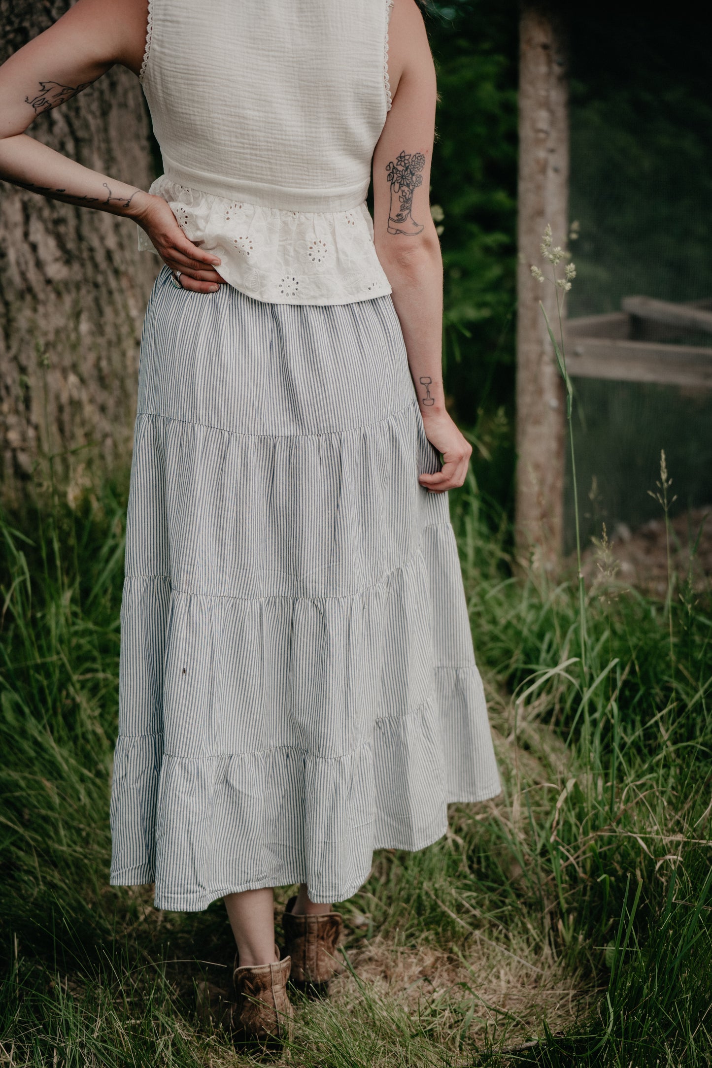 'Delphinium' Tiered Striped Skirt (S - XXL)