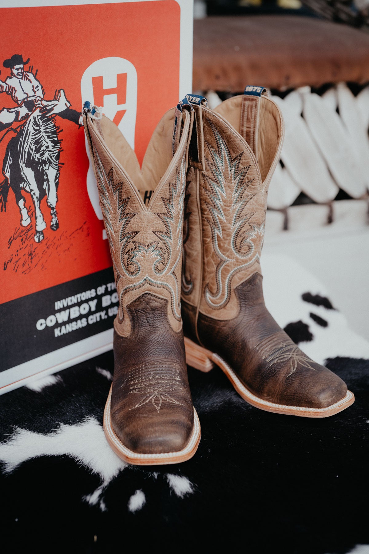 'Kincaid' 13" Brown Men's Hyer Square Toe Cowboy Boots (Size 8-13; D & EE Widths)