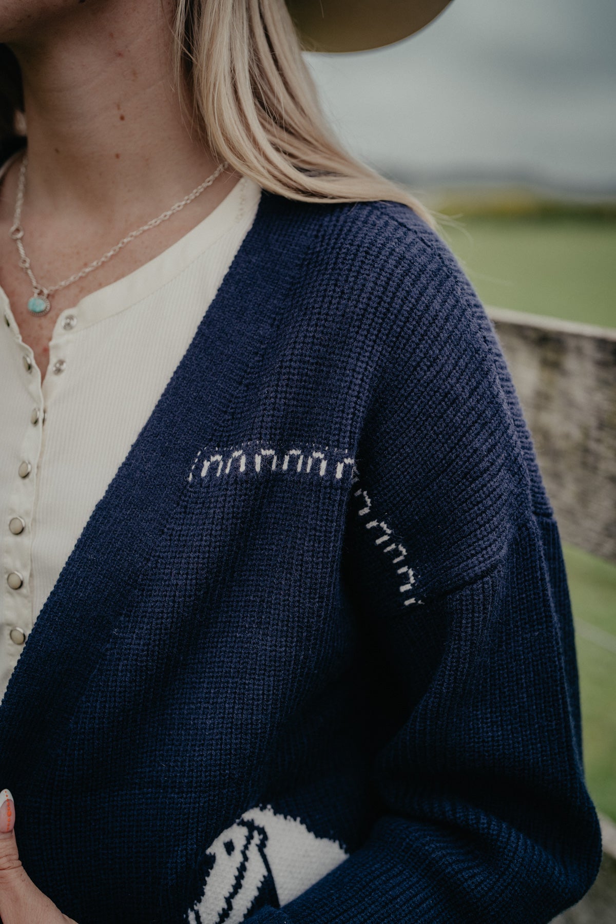 'Sunset Rides' Navy Horse Print Open Cardigan by Lyla + Luxe