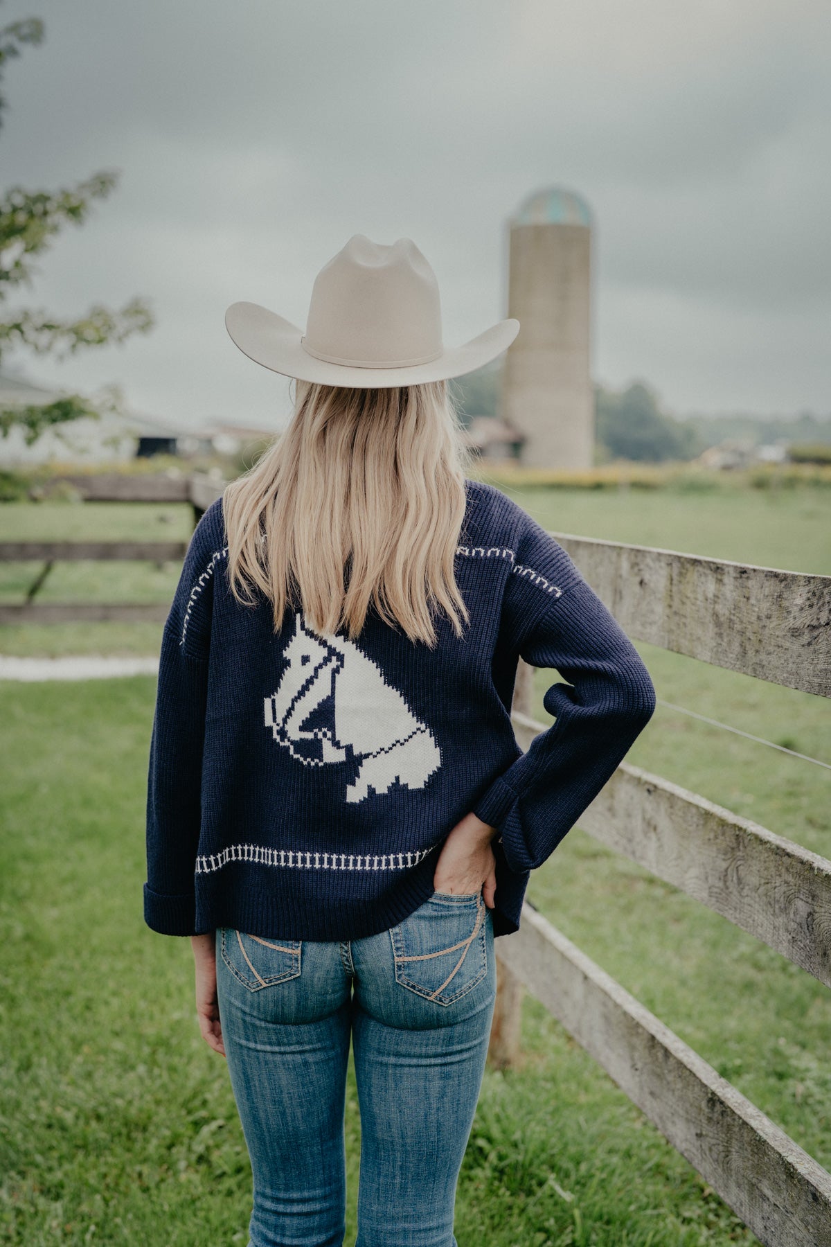 'Sunset Rides' Navy Horse Print Open Cardigan by Lyla + Luxe