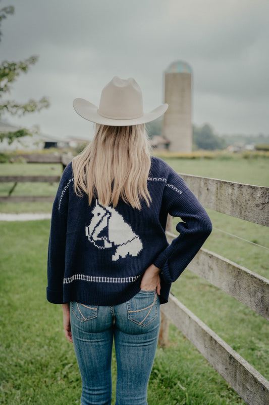 'Sunset Rides' Navy Horse Print Open Cardigan by Lyla + Luxe