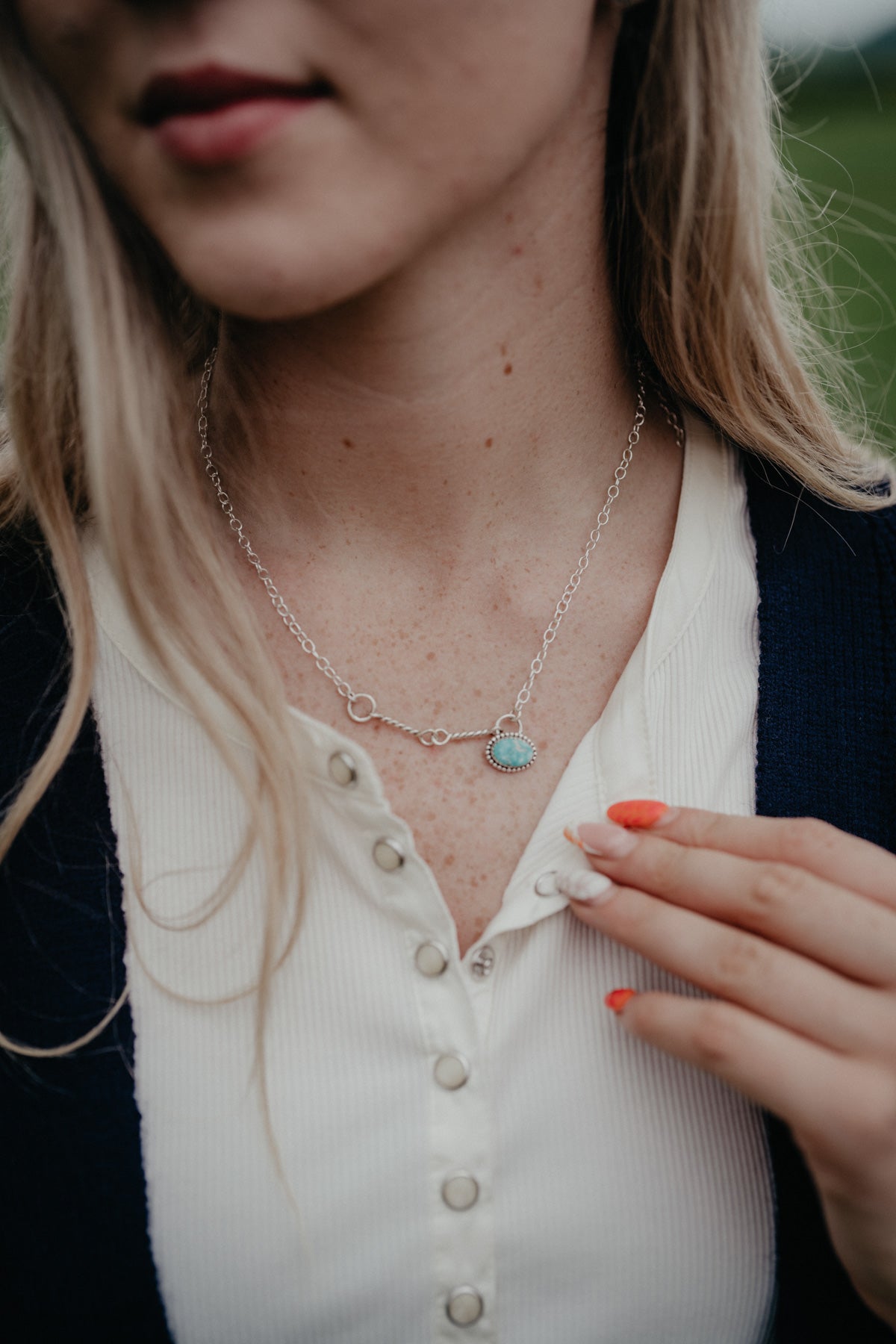 Sterling Sliver Necklace with Stone and Bit Accent