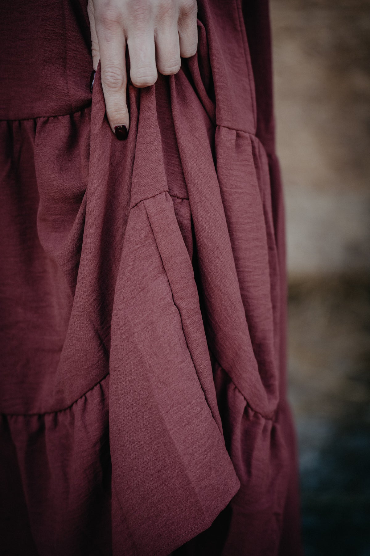 'Bridget' Clay Tiered Ruffle Sleeve Maxi Dress