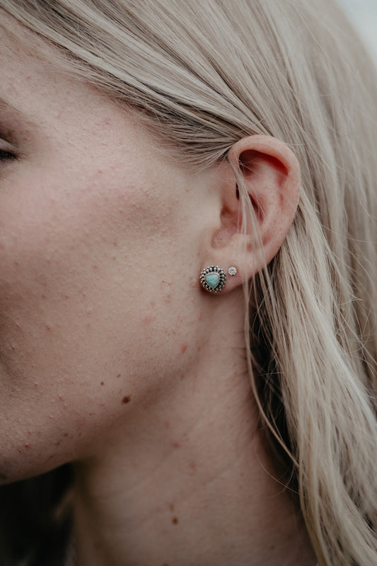 Kingman Turquoise Stud with Layered Boarder Earrings