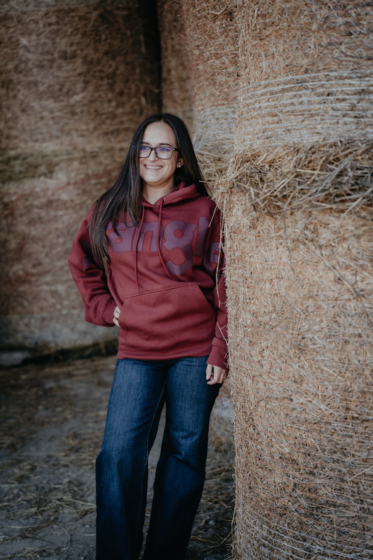 'Bianca' Women's Burgundy Wrangler Logo Hoodie