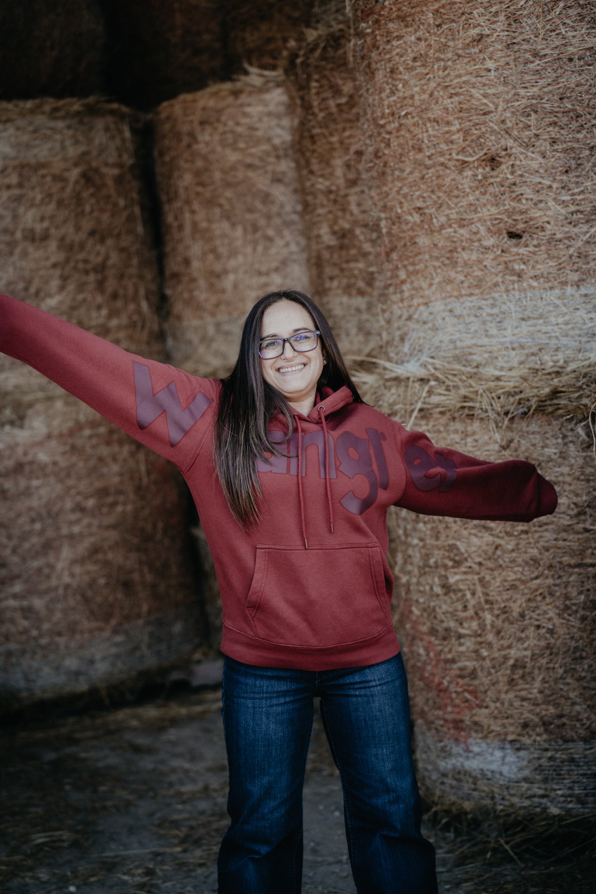 'Bianca' Women's Burgundy Wrangler Logo Hoodie