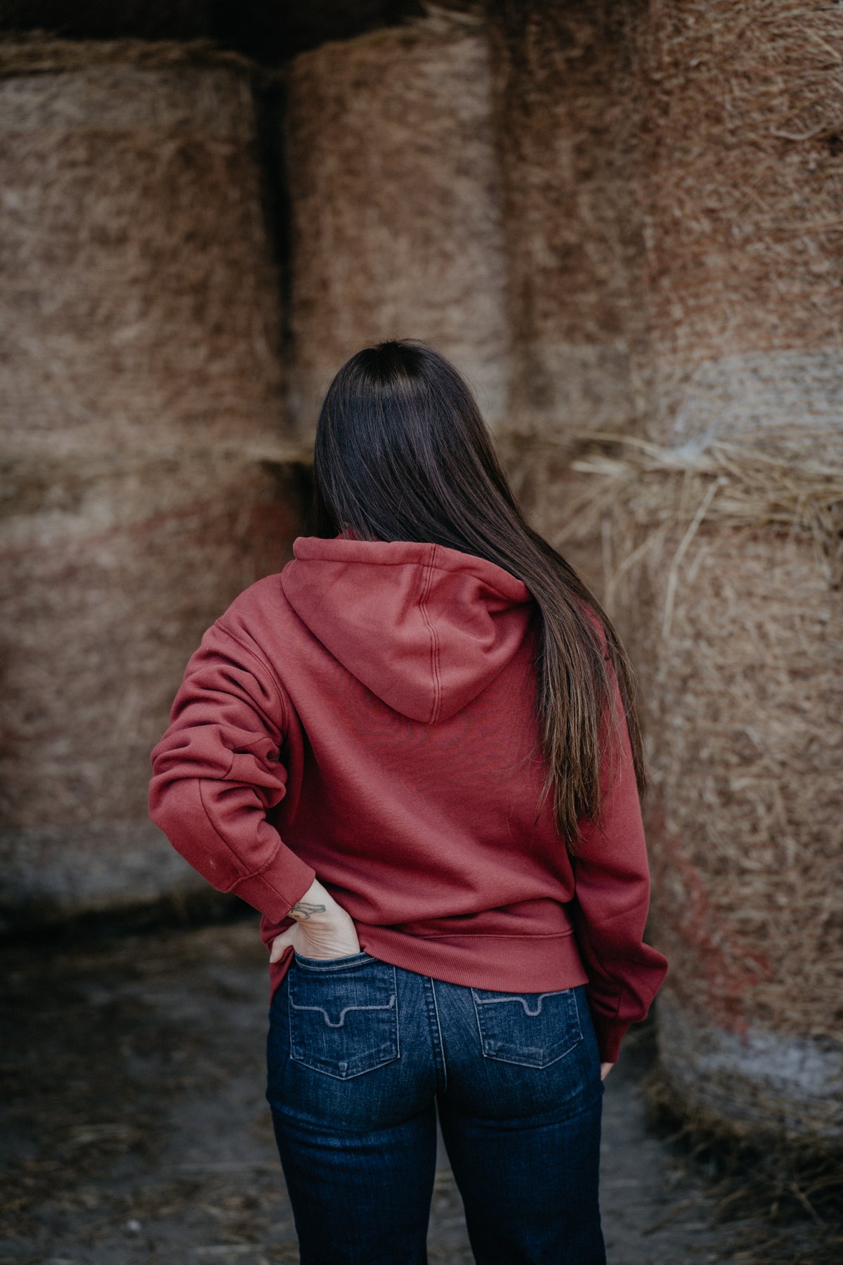 'Bianca' Women's Burgundy Wrangler Logo Hoodie
