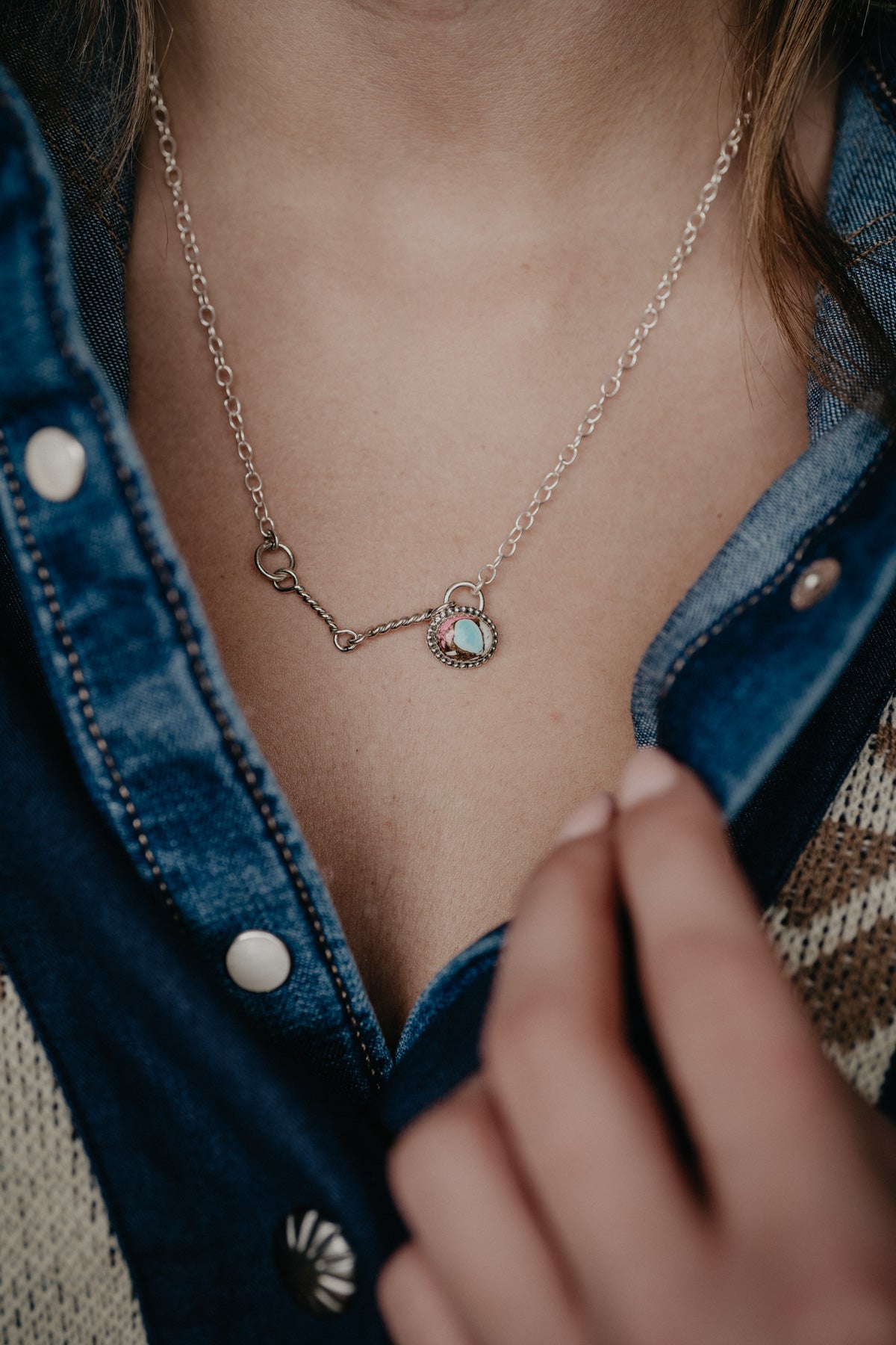 Sterling Sliver Necklace with Stone and Bit Accent