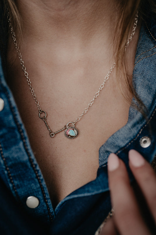 Sterling Sliver Necklace with Stone and Bit Accent