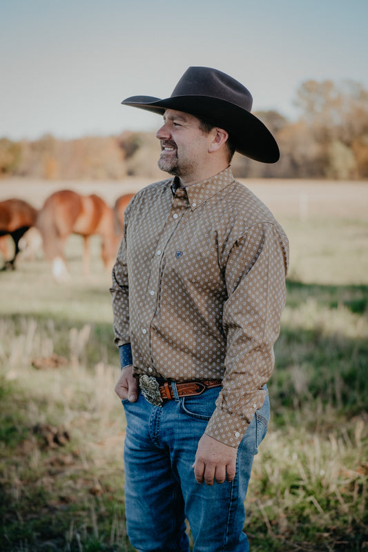 'Darryl' Khaki Wrinkle Free Long Sleeve Shirt (S-XXL)