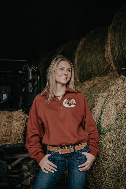 'Palli' Women's Burnt Orange Horse 1/4 Zip by Wrangler